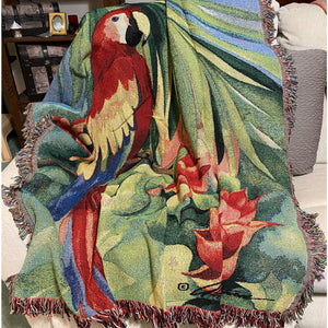 Macaw Parrott Throw Blanket Decorative Cotton Tapestry Tropical Red 50x60" NEW