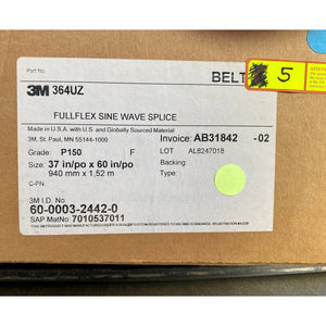 Case of 5 3M™ Paper Belt 364UZ P150 F-weight, 37 in x 60 in Sine Wave Splice