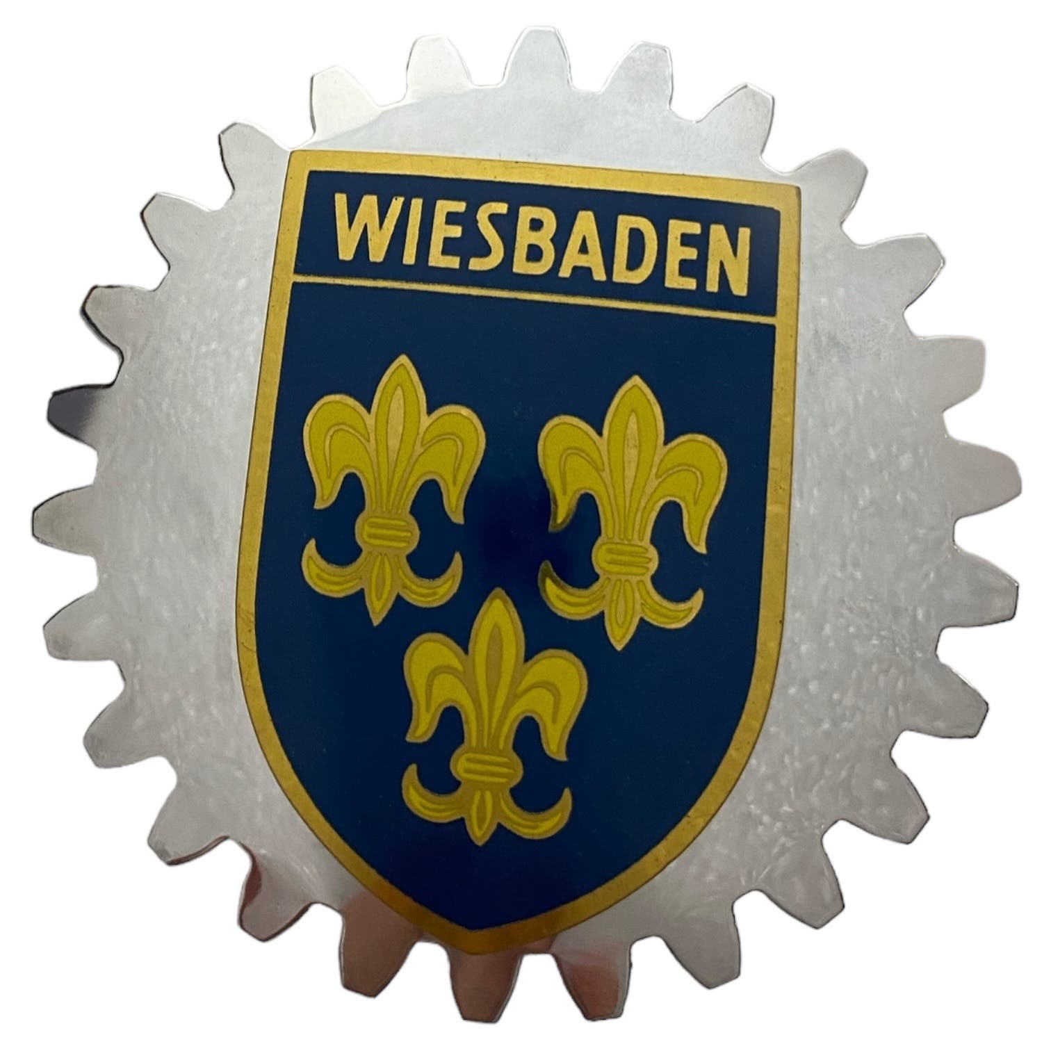 Vintage Wiesbaden German Auto Show Chrome Emblem Grille Shield Logo Badge 3,5"