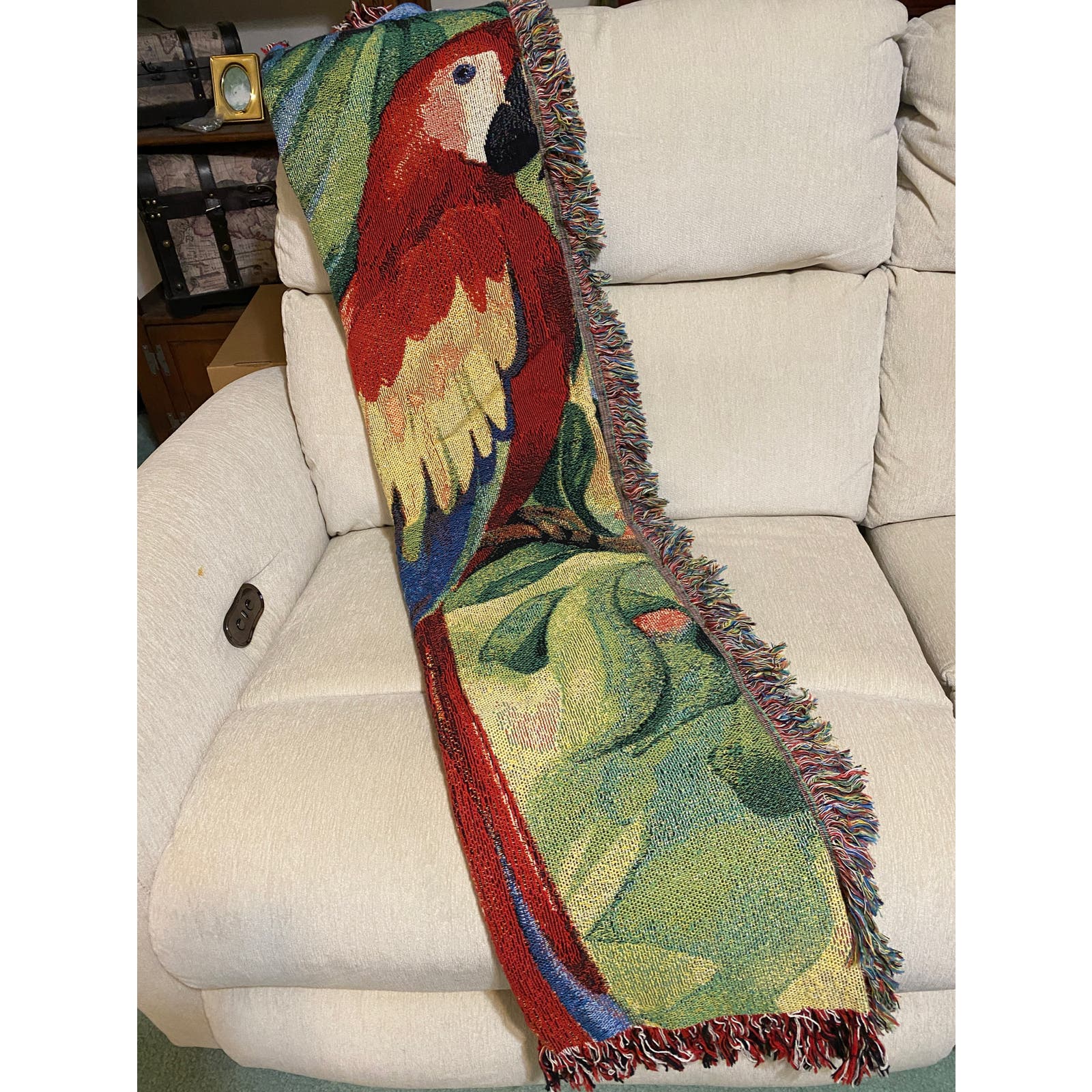 Macaw Parrott Throw Blanket Decorative Cotton Tapestry Tropical Red 50x60" NEW