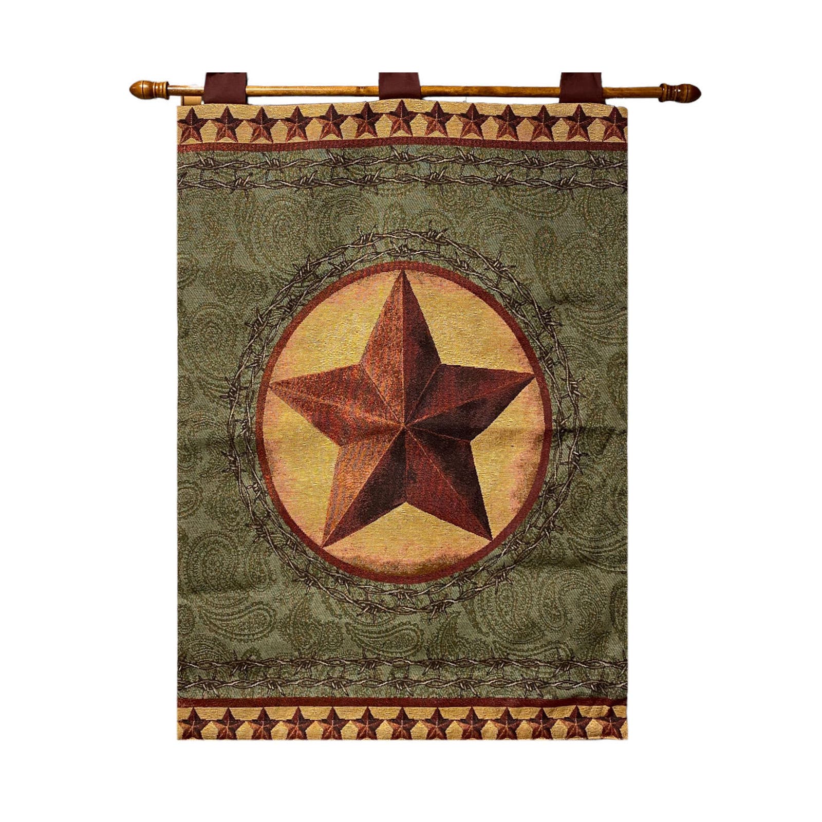 Texas Star Tapestry Wall Hanging with Wood Rod Southwestern 26x36" NWT