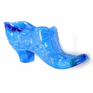 Boyd Glass Daisy Button Slipper Shoe Peacock Blue Bow Tie