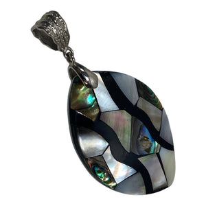 1980's Abalone Mother of Pearl Marquise Cut Pendant Statement Large Bail MOP 303
