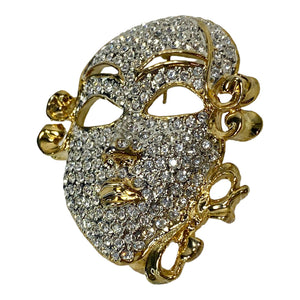 Crystal Rhinestone Mask Brooch Mardi Gras Masquerade Ball Large Boho Pin NWT 252