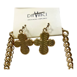 DaVinci Chevron Statement Necklace Cross Earrings Set Blue Brown Gold  NWT  A256