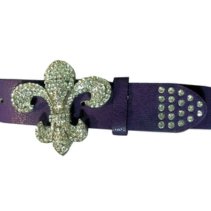 Fleur De Lis Purple Belt and Rhinestone Buckle  IOBOSP S/M Fits 30-36"  NEW