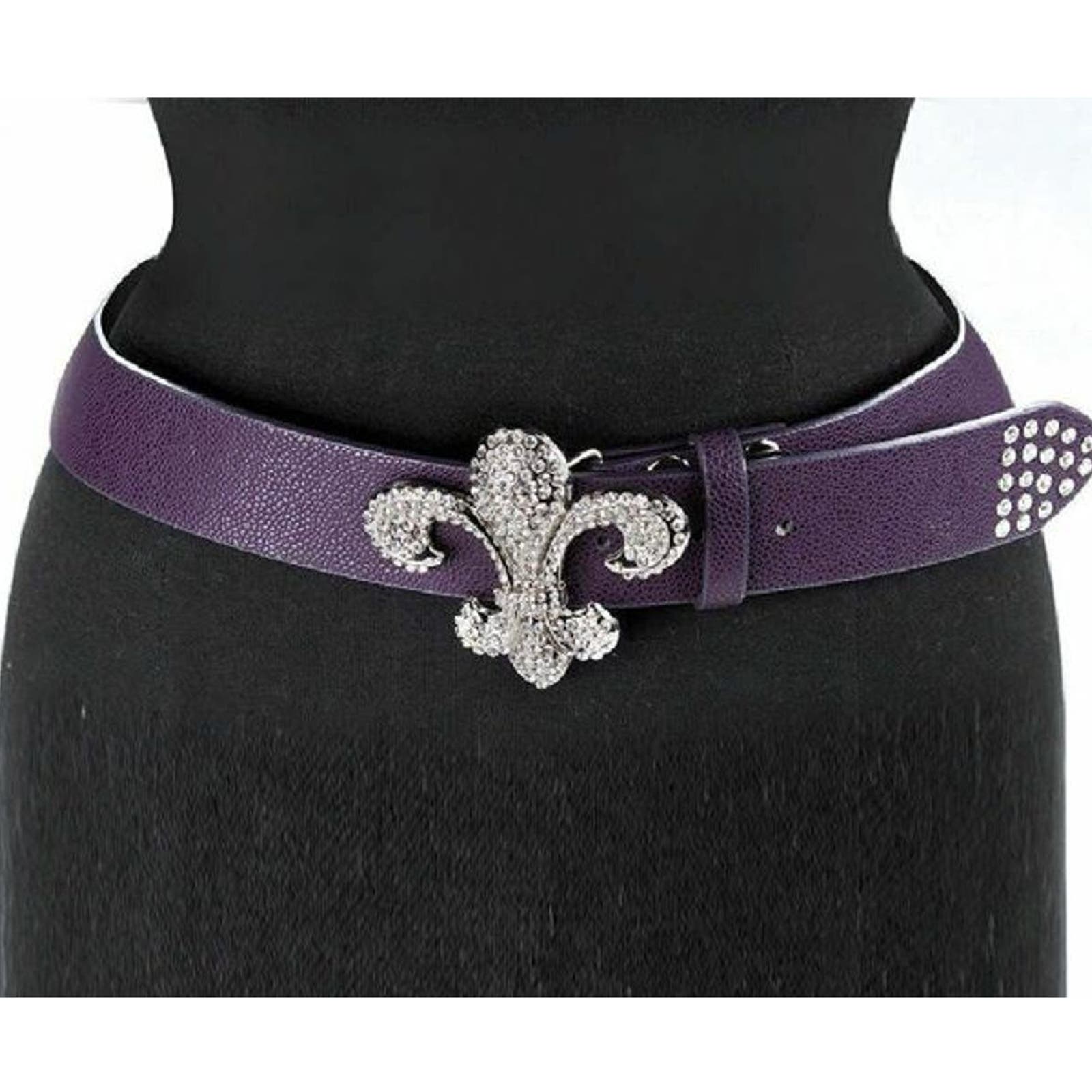 Fleur De Lis Purple Belt and Rhinestone Buckle  IOBOSP S/M Fits 30-36"  NEW