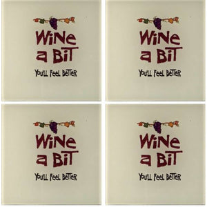 Wine A Bit You'll Feel Better Chateau Grapes Coasters  4x4" Set of 4 NEW