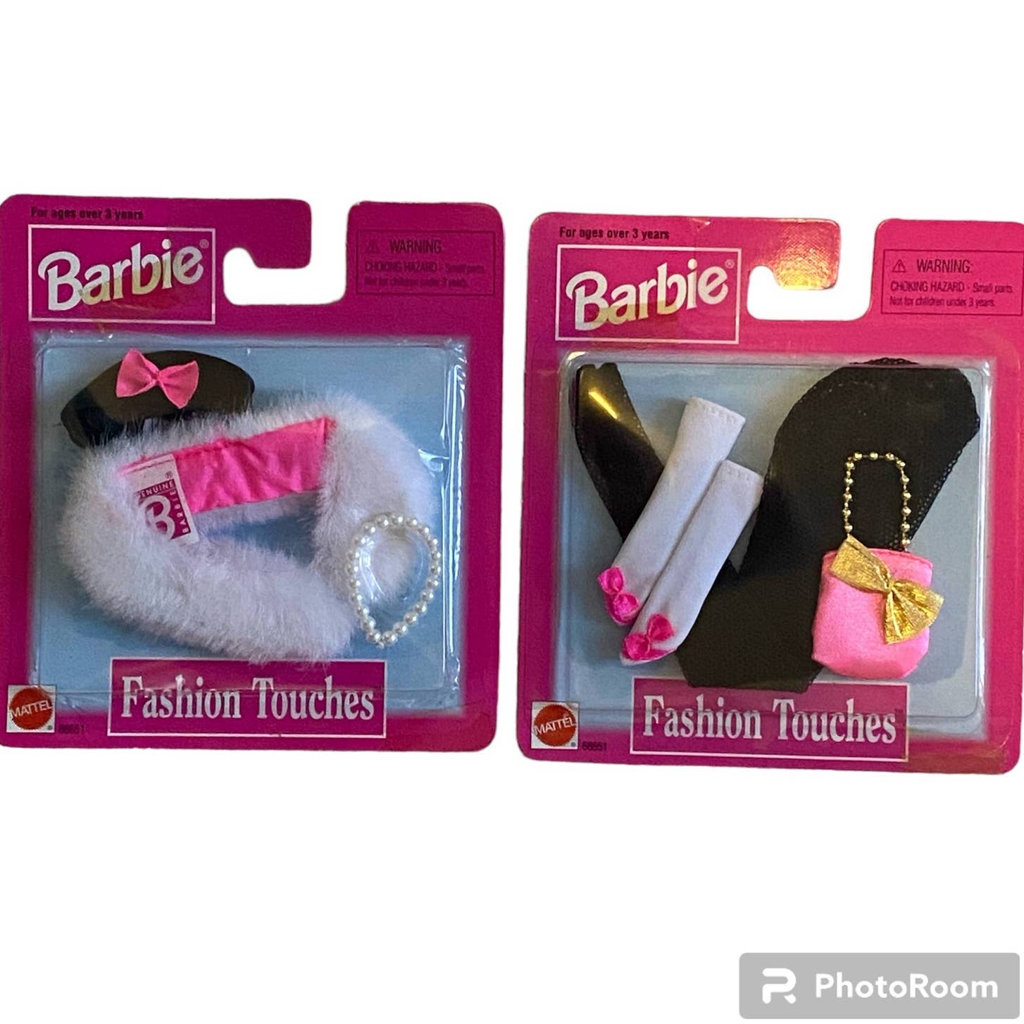 2 Pcs Barbie Fashion Touches Accessories 1997 Lace Tights Fur Shawl Hat Gloves