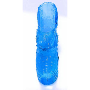 Boyd Crystal Art Glass Daisy Button Cat Slipper Shoe 1999 Peacock Blue VTG  B284