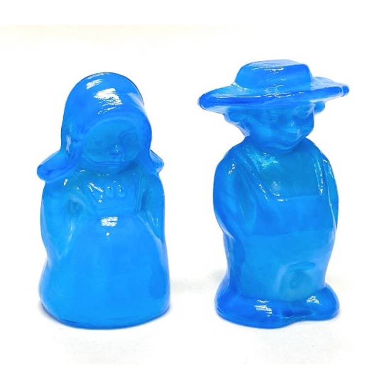 Boyd Art Glass Eli & Sarah Amish Children Figurine Couple 1996 Capri Blue B398