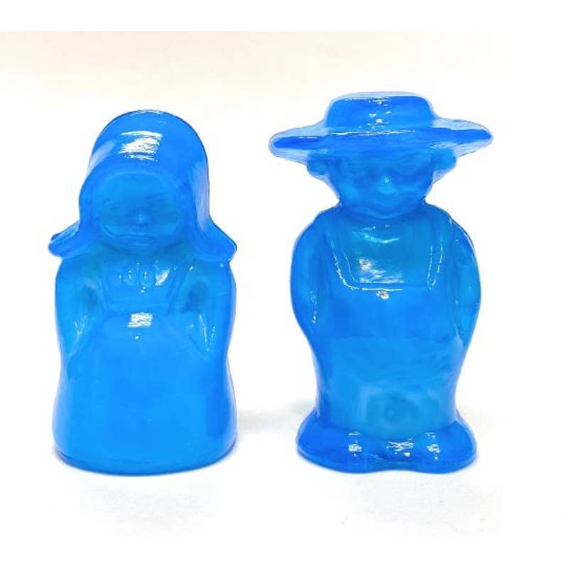 Boyd Art Glass Eli & Sarah Amish Children Figurine Couple 1996 Capri Blue B398