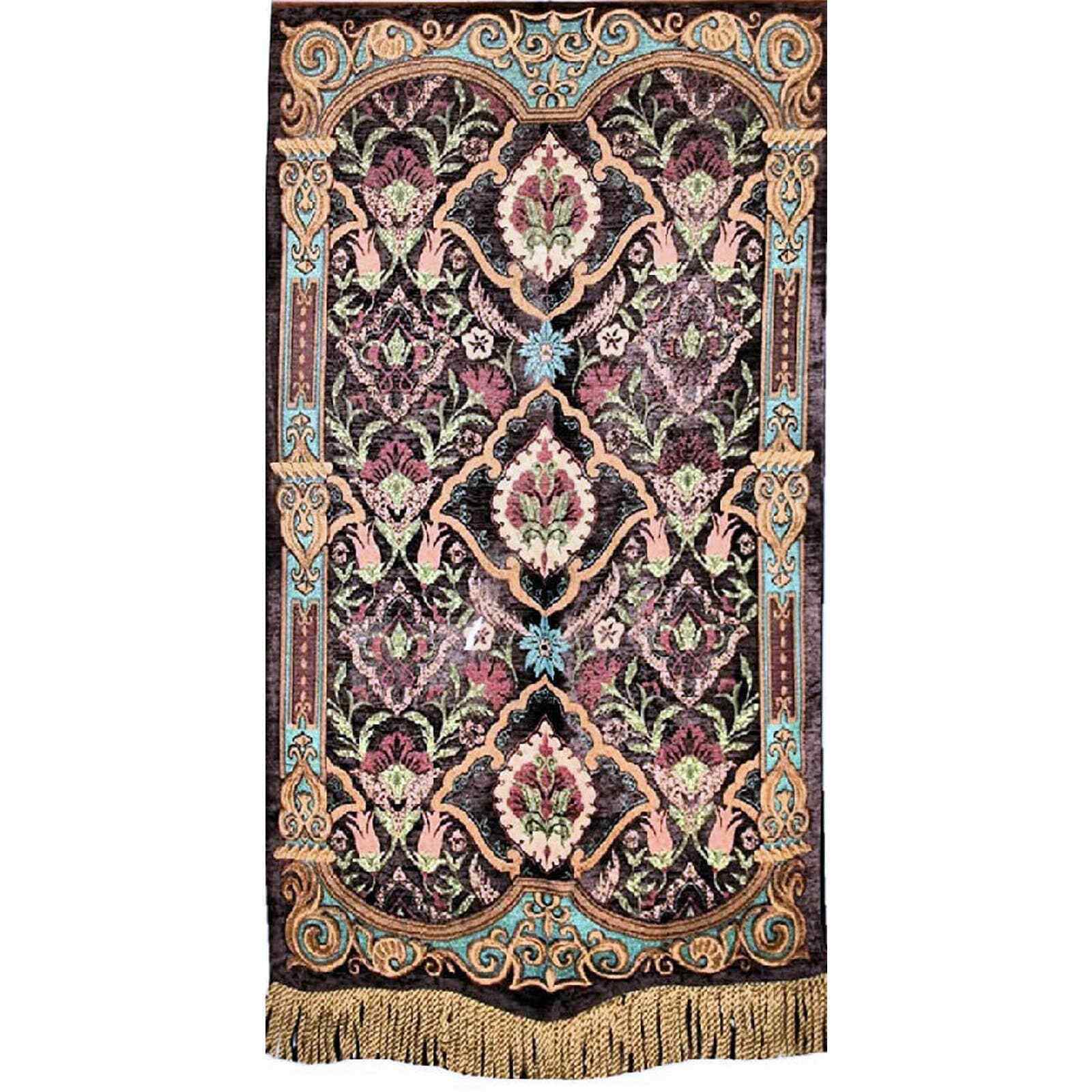 Grande Vivian Fringed Brown Art Deco Woven Tapestry Wall Hanging 26x47" NEW