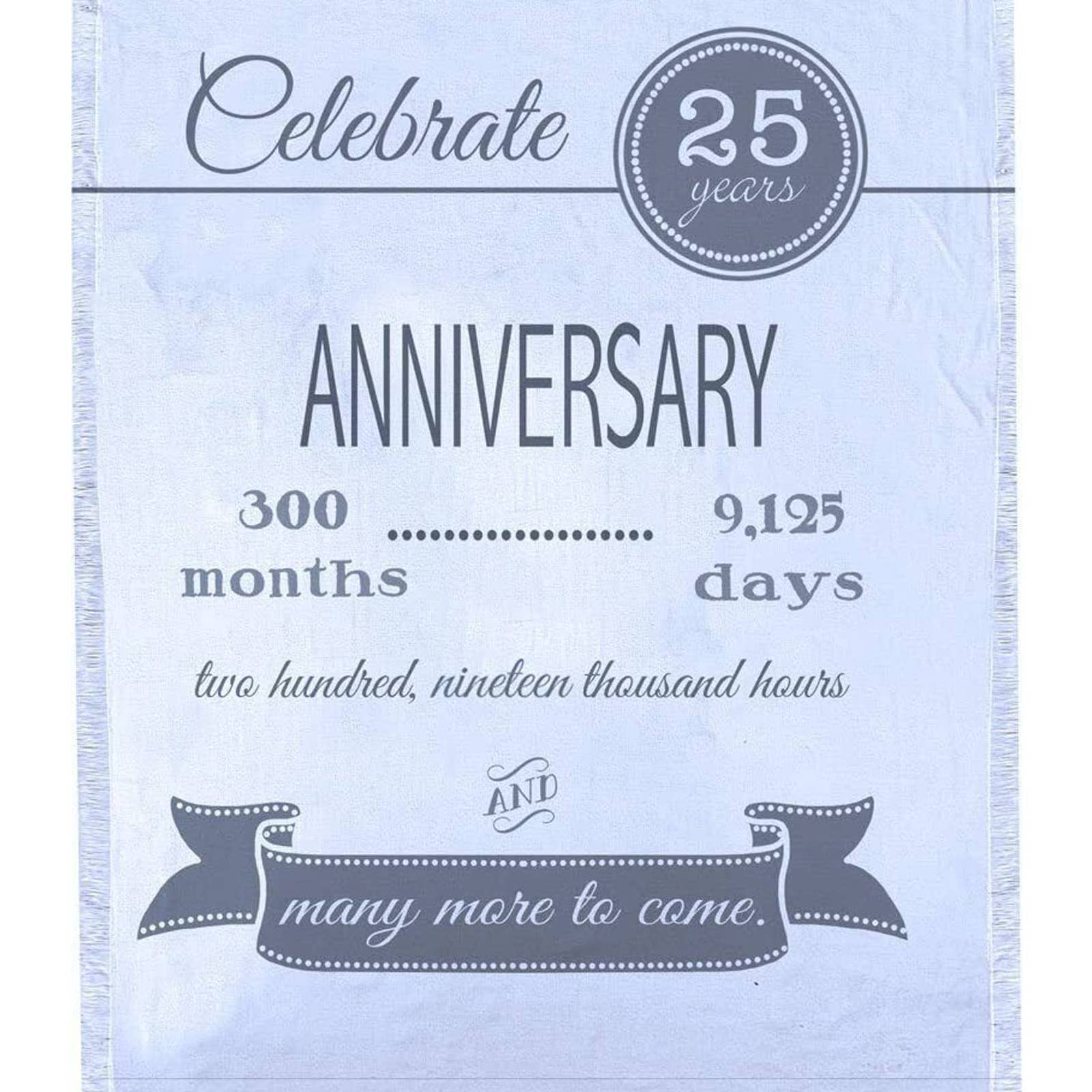 25th Wedding Anniversary Throw Blanket Silver Decorative Commemorative 60" NEW