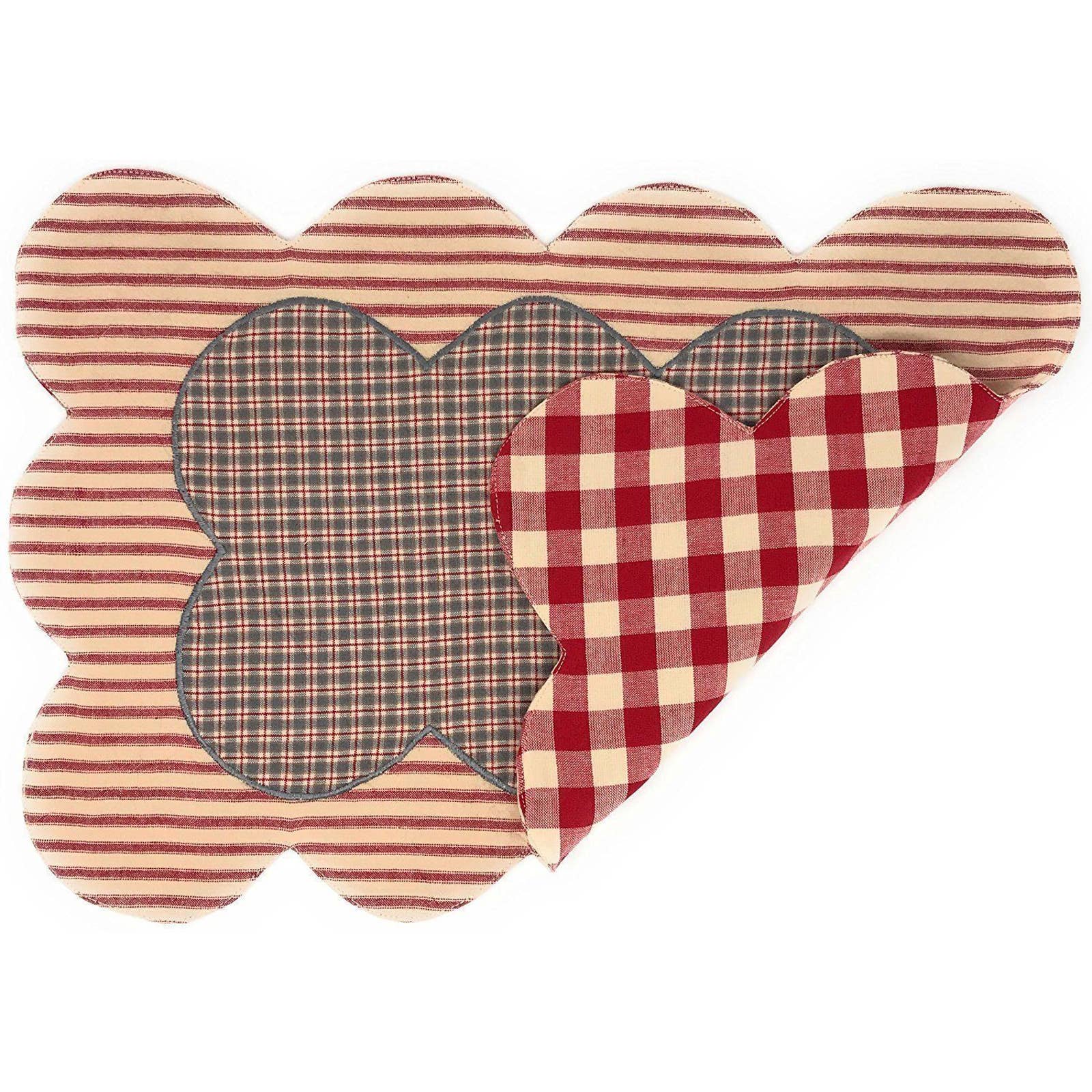 4 Pc Summers Edge Placemat Set Red White Country Picnic Scalloped Striped NEW