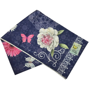 Indigo Spring Peonies Table Runner Boho Floral Butterfly Sandy Clough 72" NEW
