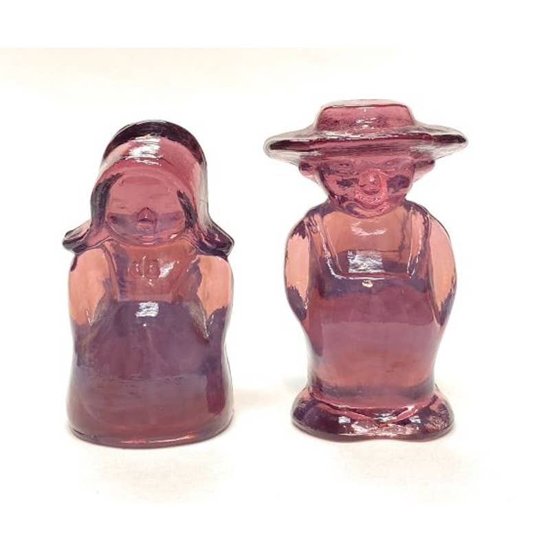 Boyd Art Glass Eli & Sarah Amish Children Figurine Couple 1996 Purple Frost B397