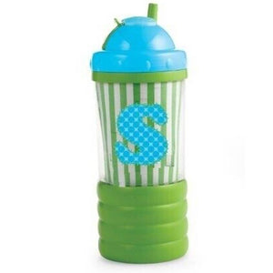 Mud Pie Initial Baby Sip N' Munch Sippy Cup with Straw Letter S Blue Green 4182