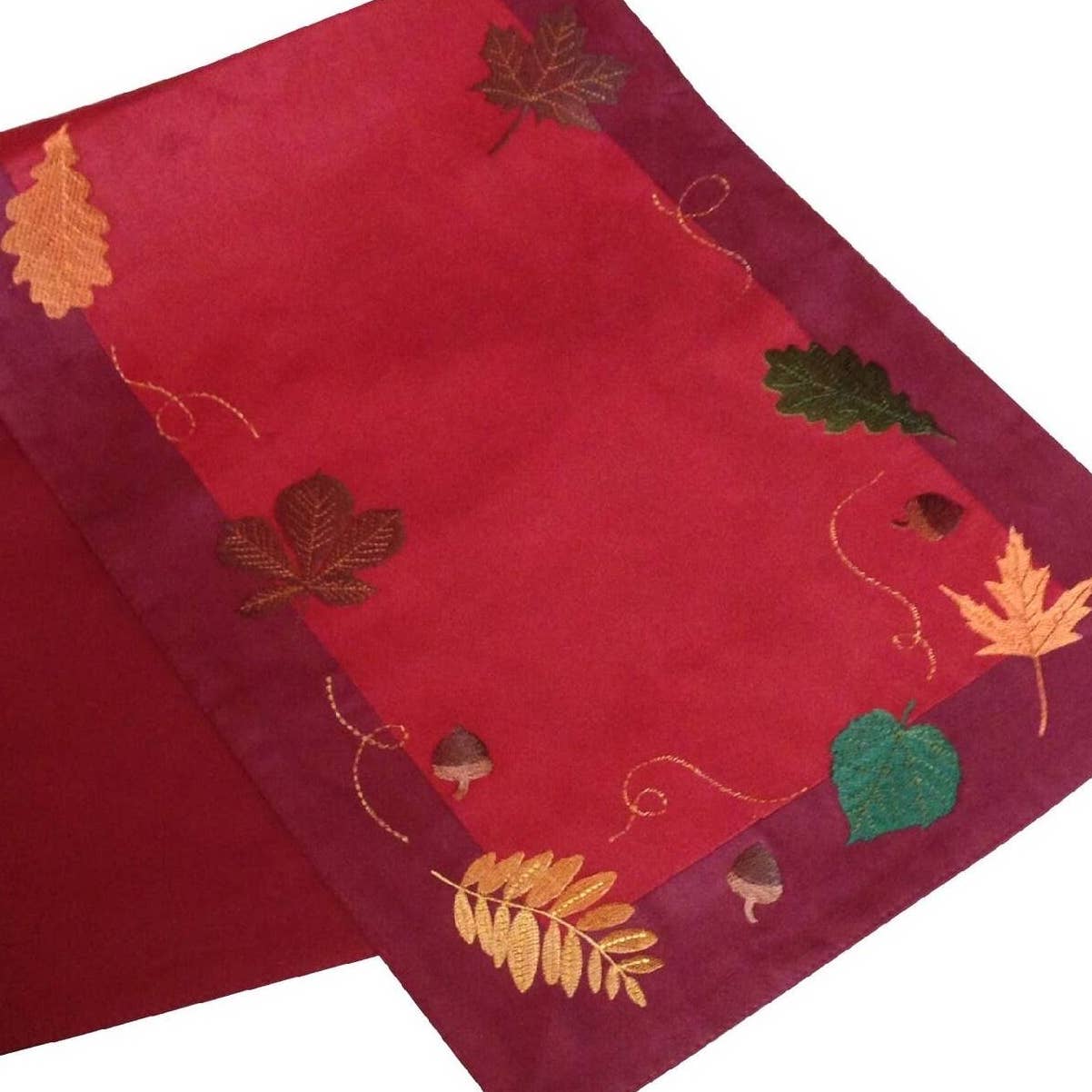 Set of 2 Kohl's Autumn Harvest Table Runner Microsuede Embroidered Leaves NEW