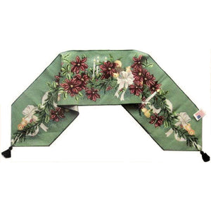 Christmas Poinsettia Table Runner Woven Tapestry Candles Bow Garland Decor NEW