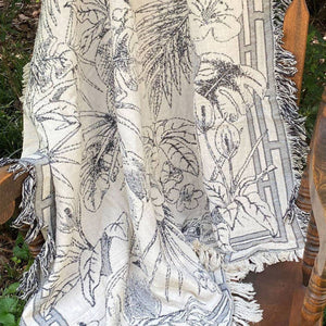 Tropical Breeze Decorative Throw Blanket Gray Black Toile Matelasse Jacquard NEW