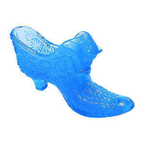 Boyd Crystal Art Glass Daisy Button Cat Slipper Shoe 1999 Peacock Blue VTG  B284