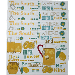 Simply Southern Sweet Tea 4 Placemat 4 Napkin Set Lemon Daisy Summer Sayings NEW
