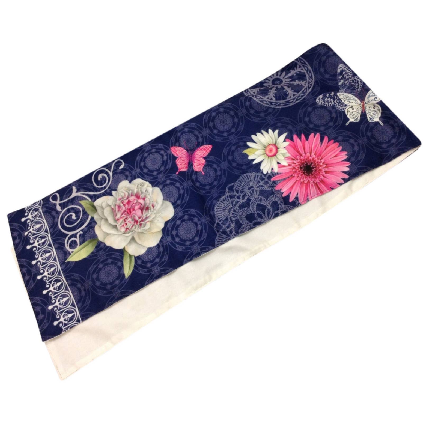 Indigo Spring Peonies Table Runner Boho Floral Butterfly Sandy Clough 72" NEW