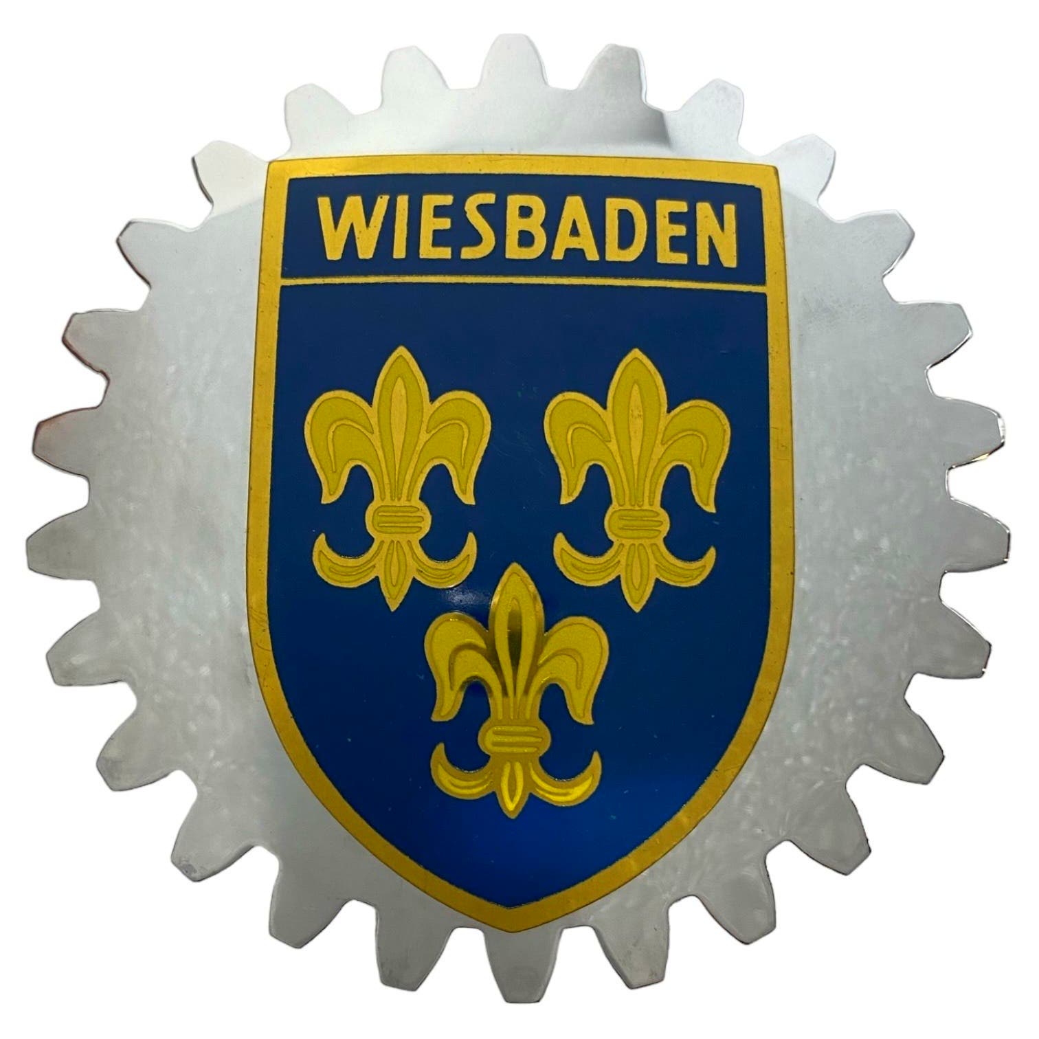 Vintage Wiesbaden German Auto Show Chrome Emblem Grille Shield Logo Badge 3,5"