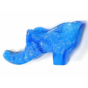Boyd Art Glass Daisy Button Slipper Shoe 1999 Peacock Blue Swirl Bow Tie B295