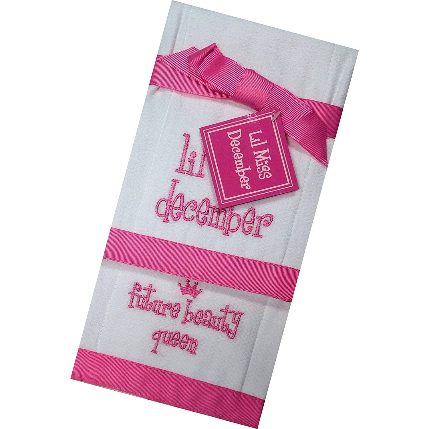 Lil Miss December Future Beauty Queen Baby Burp Bib Cloth Cotton Towel Set of 2