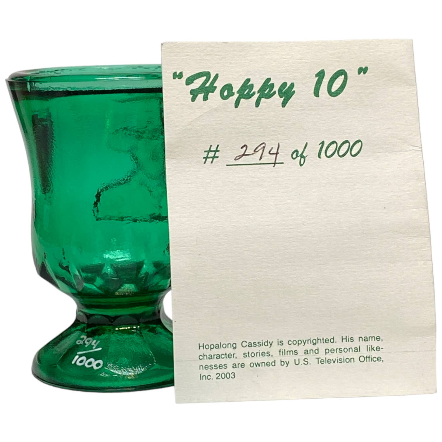 Boyd Glass Hopalong Cassidy© #294 2003 Columbia Green w/ COA Toothpick Holder