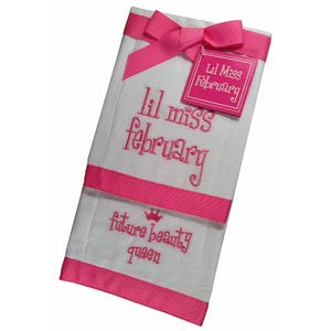 Lil Miss February Future Beauty Queen Baby Burp Bib Cloth Cotton Towel Set of 2