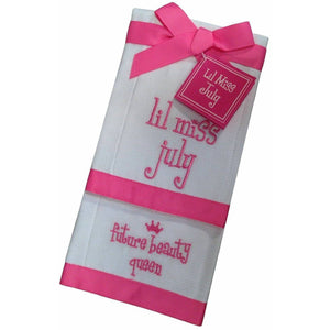 Lil Miss July Future Beauty Queen Baby Burp Bib Cloth Cotton Towel Set of 2