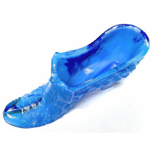 Boyd Art Glass Daisy Button Slipper Shoe 1999 Peacock Blue Swirl Bow Tie B295