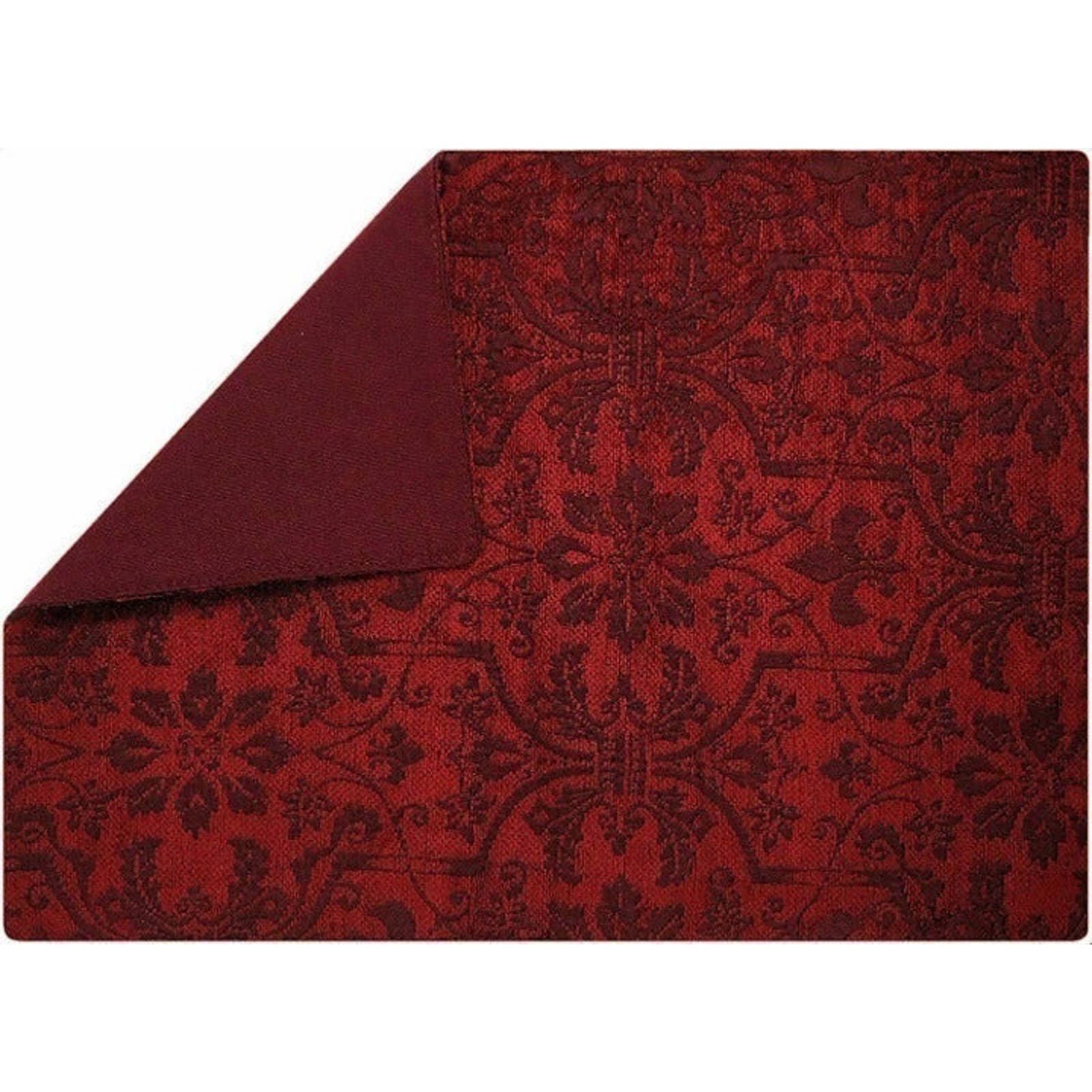 Set of 8  Cambridge Fleur de Lis Lined Tapestry Red Wine Reverse Placemat 18x13"